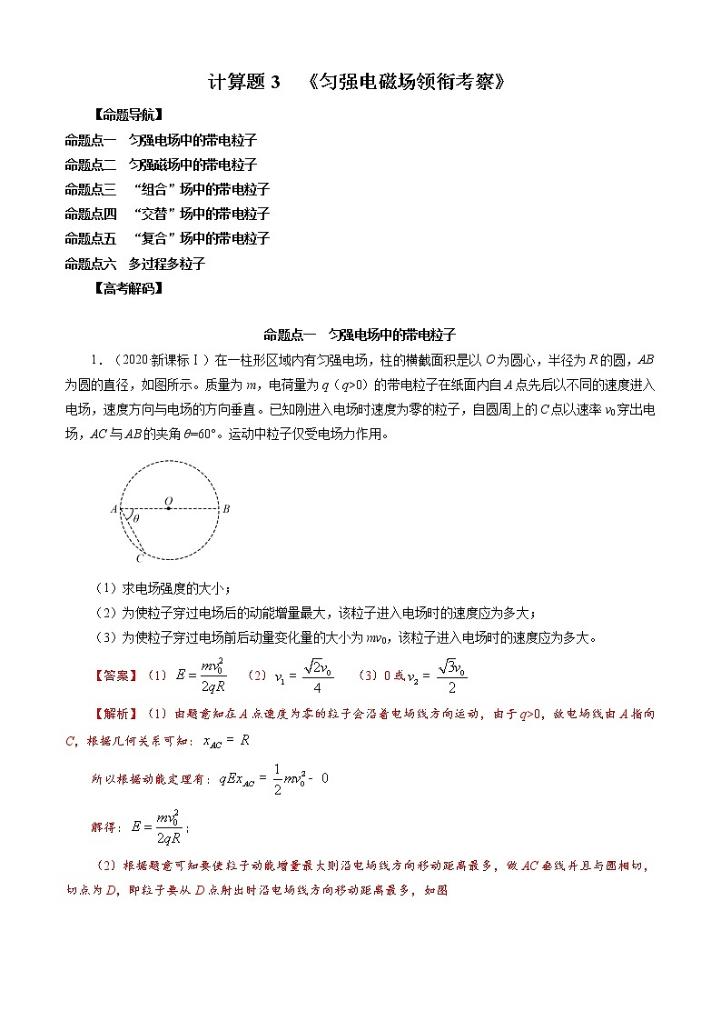 计算题3 《匀强电磁场领衔考察》（解析版）第1页