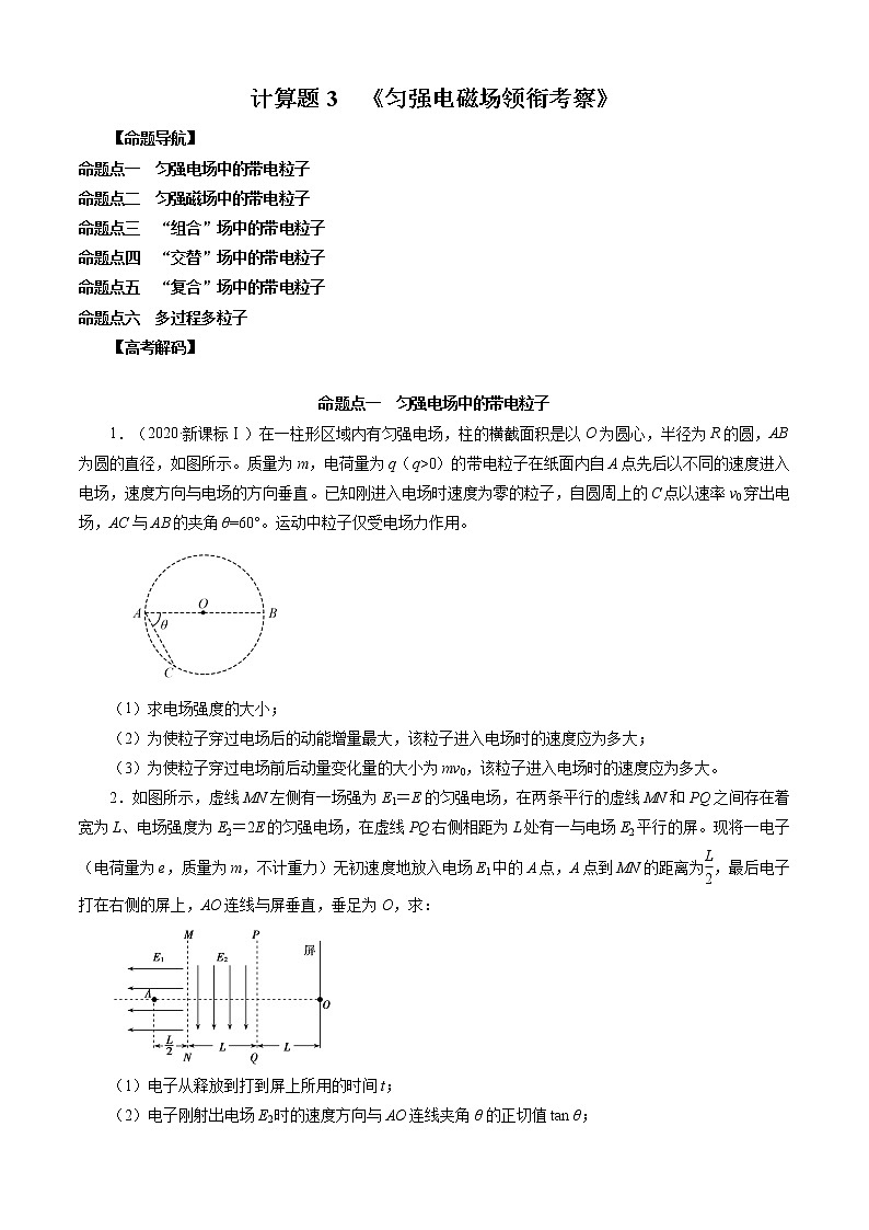计算题3 《匀强电磁场领衔考察》（原卷版）第1页