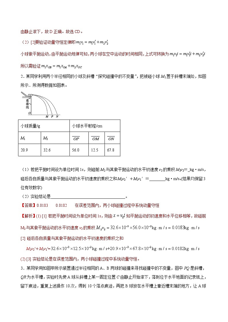 1.4 实验：验证动量守恒定律期末测试卷(解析版)02