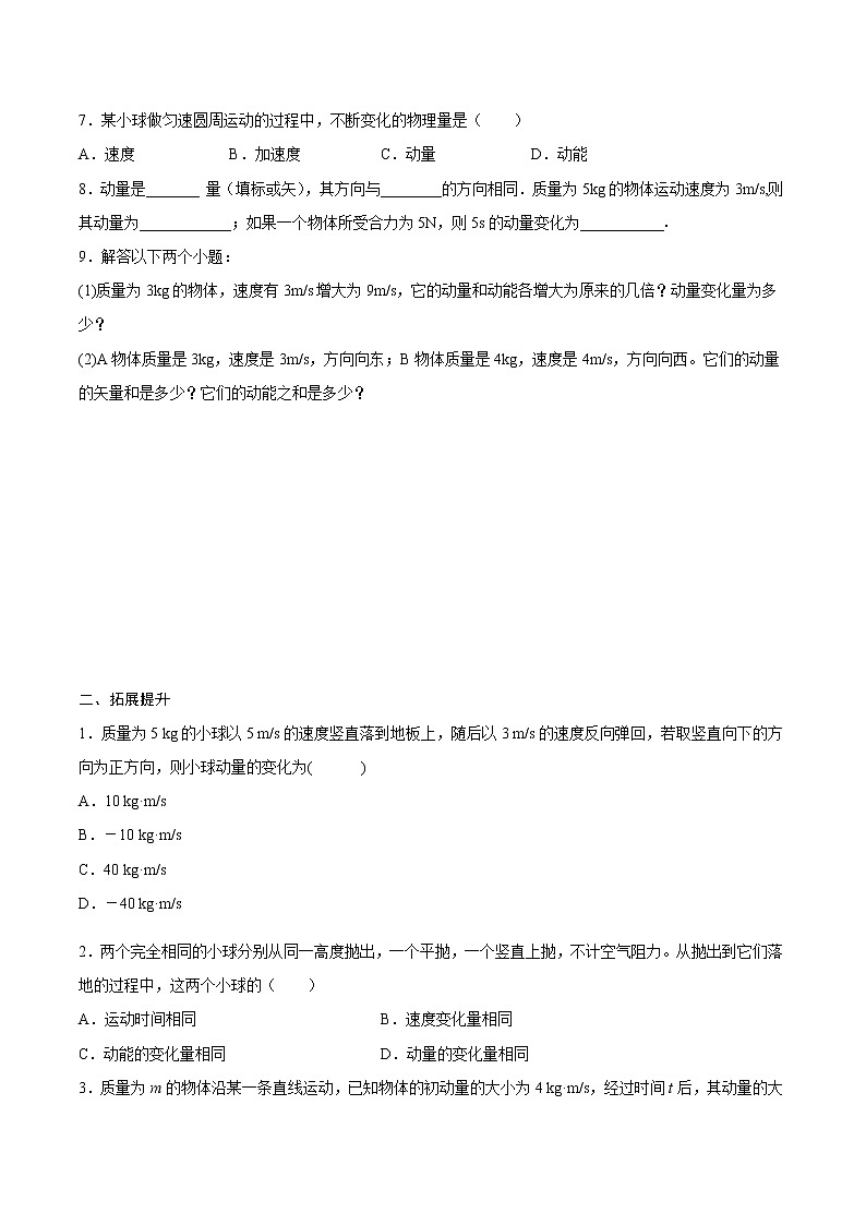 1.1 动量期末测试卷(原卷版)02