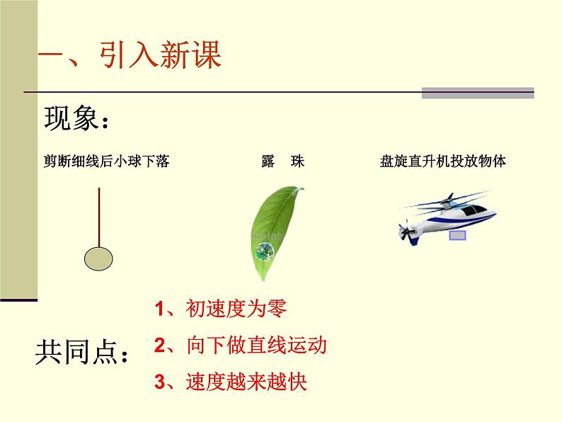 人教版（新课标）高中物理必修一第二章匀变速直线运动的研究——自由落体运动讲稿课件PPT02