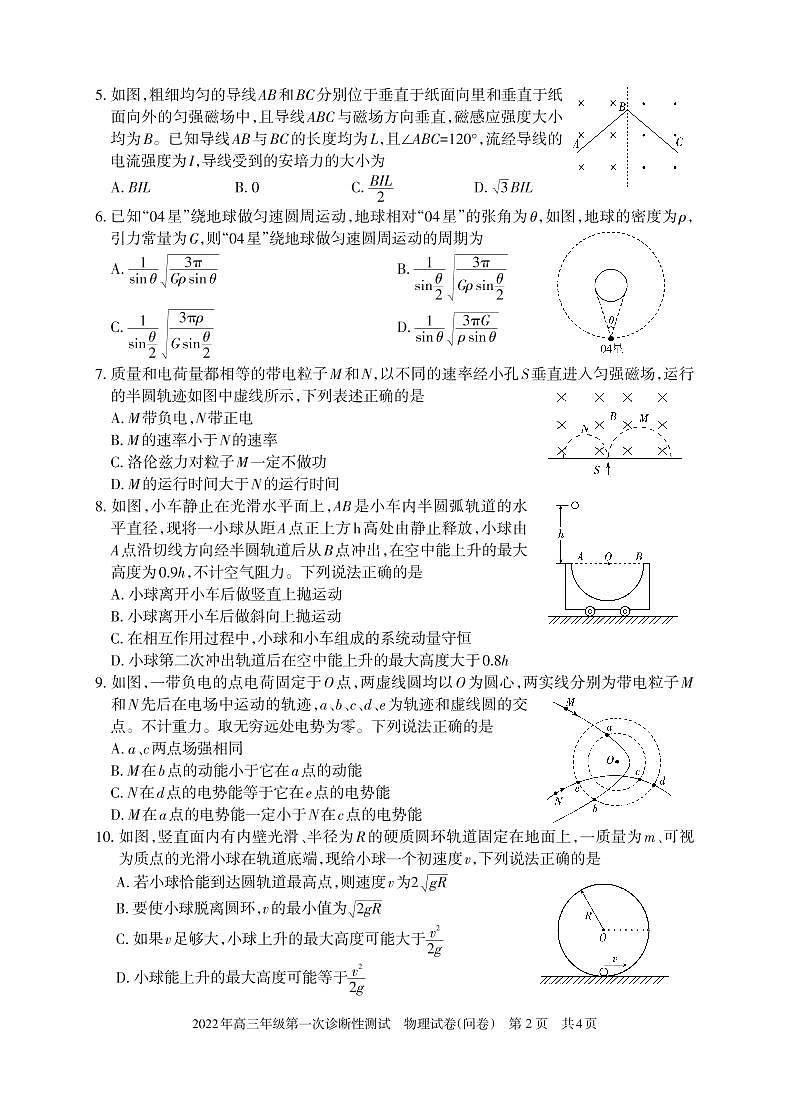 2022年新疆乌鲁木齐高三年级物理第一次诊断性测试（无答案）第2页