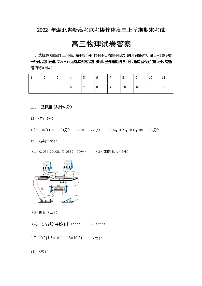 湖北省新高考联考协作体2021-2022学年高三上学期期末考试物理试题01