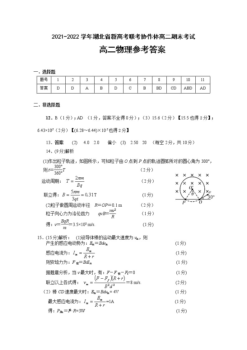 湖北省新高考联考协作体2021-2022学年高二上学期期末考试物理试题01