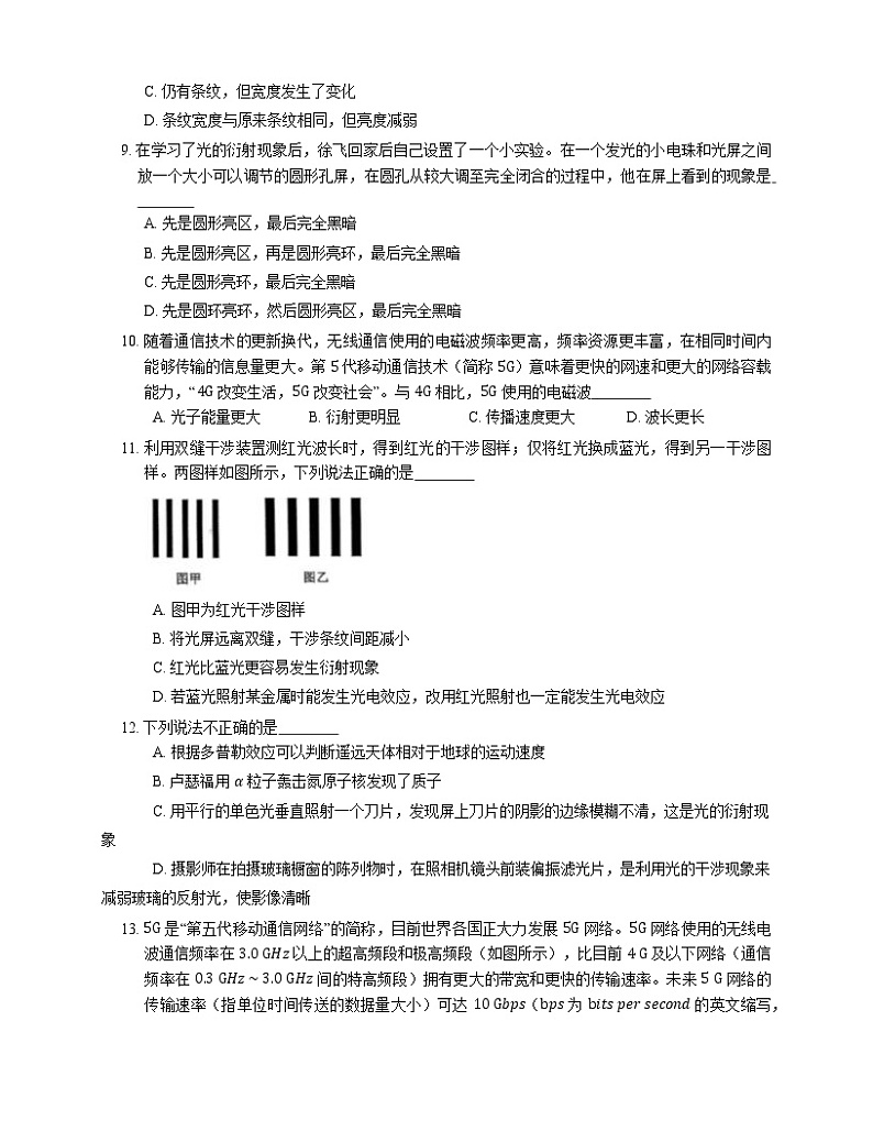 【备战2022】高考物理选择题专项练习集：光的衍射现象(成都专栏)03