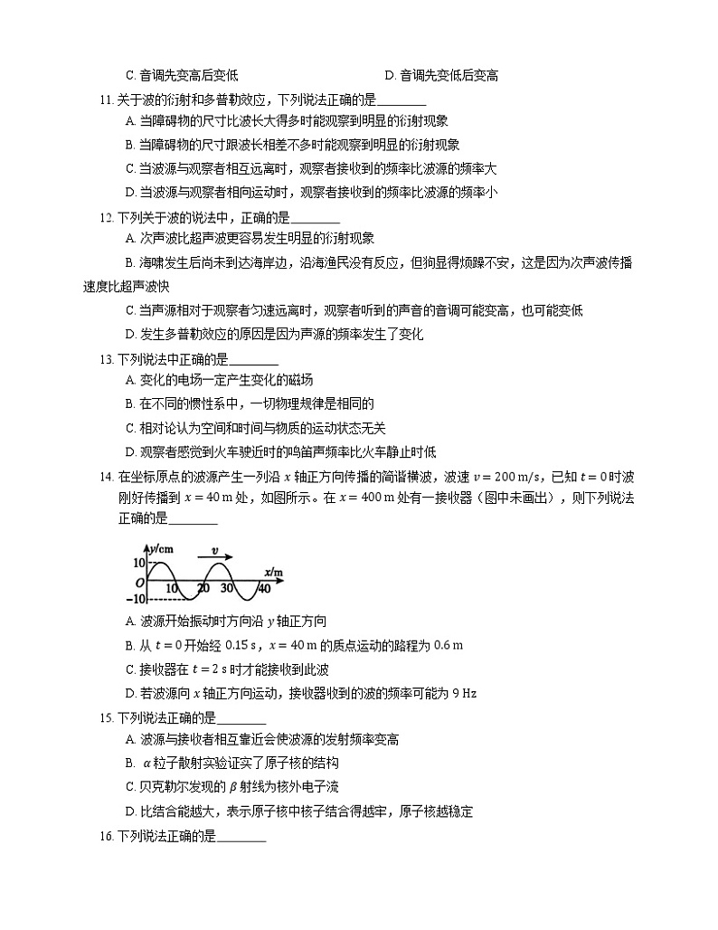 【备战2022】高考物理选择题专项练习集：多普勒效应及其应用(成都专栏)03