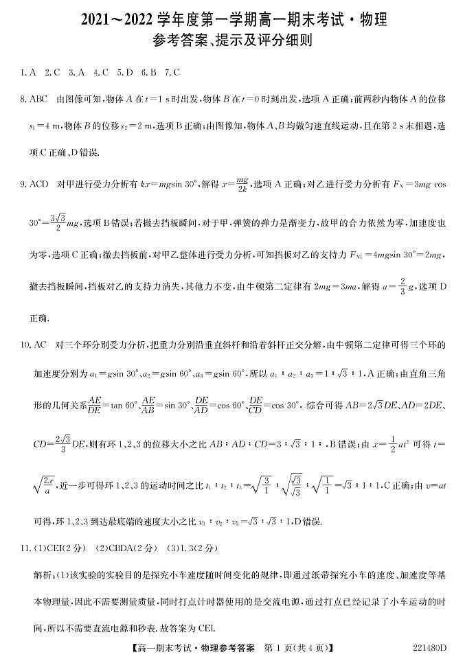 安徽省合肥市第六中学、第八中学、168中学等校2021-2022学年高一上学期期末考试物理PDF版含答案01