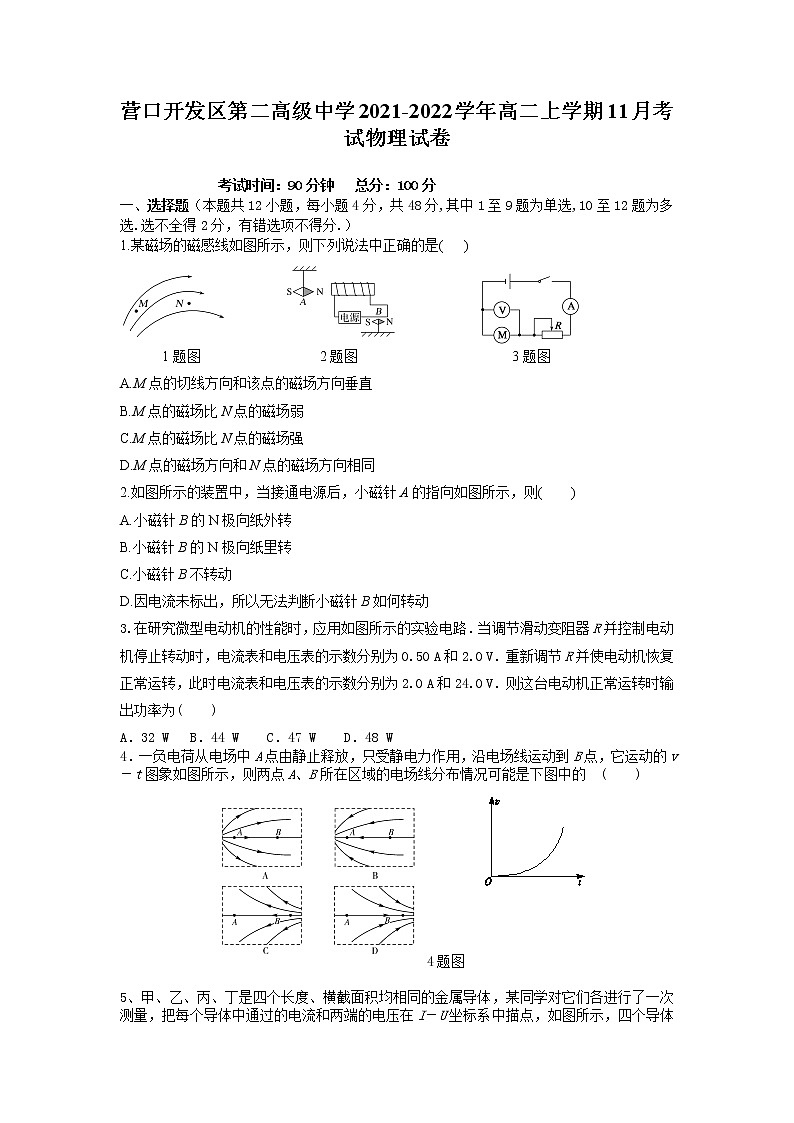 2021-2022学年辽宁省营口开发区第二高级中学高二上学期11月考试物理试题（Word版）第1页