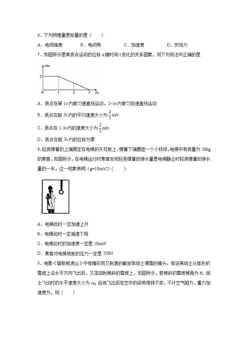 2021-2022学年浙江省台州市高一下学期起始考试物理试卷第3页