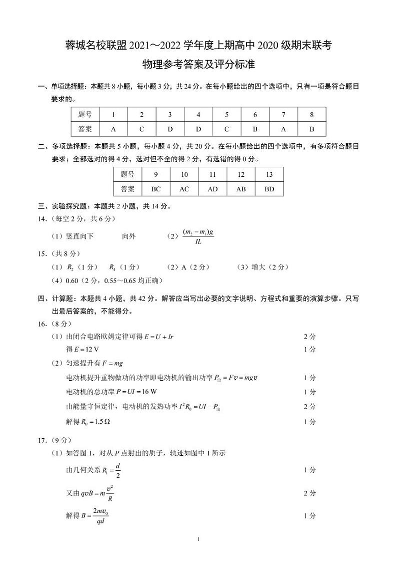 2021-2022学年四川省成都市蓉城名校联盟高二上学期期末联考物理试题 PDF版01
