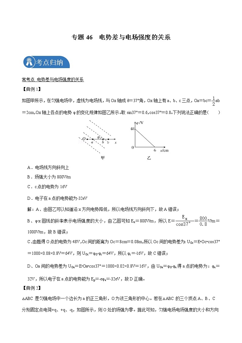 专题46 电势差与电场强度的关系  2022届高中物理常考点归纳二轮复习第1页