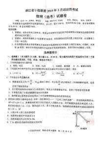 2019届浙江省十校联盟高三三月适应性考试物理试卷（PDF版）
