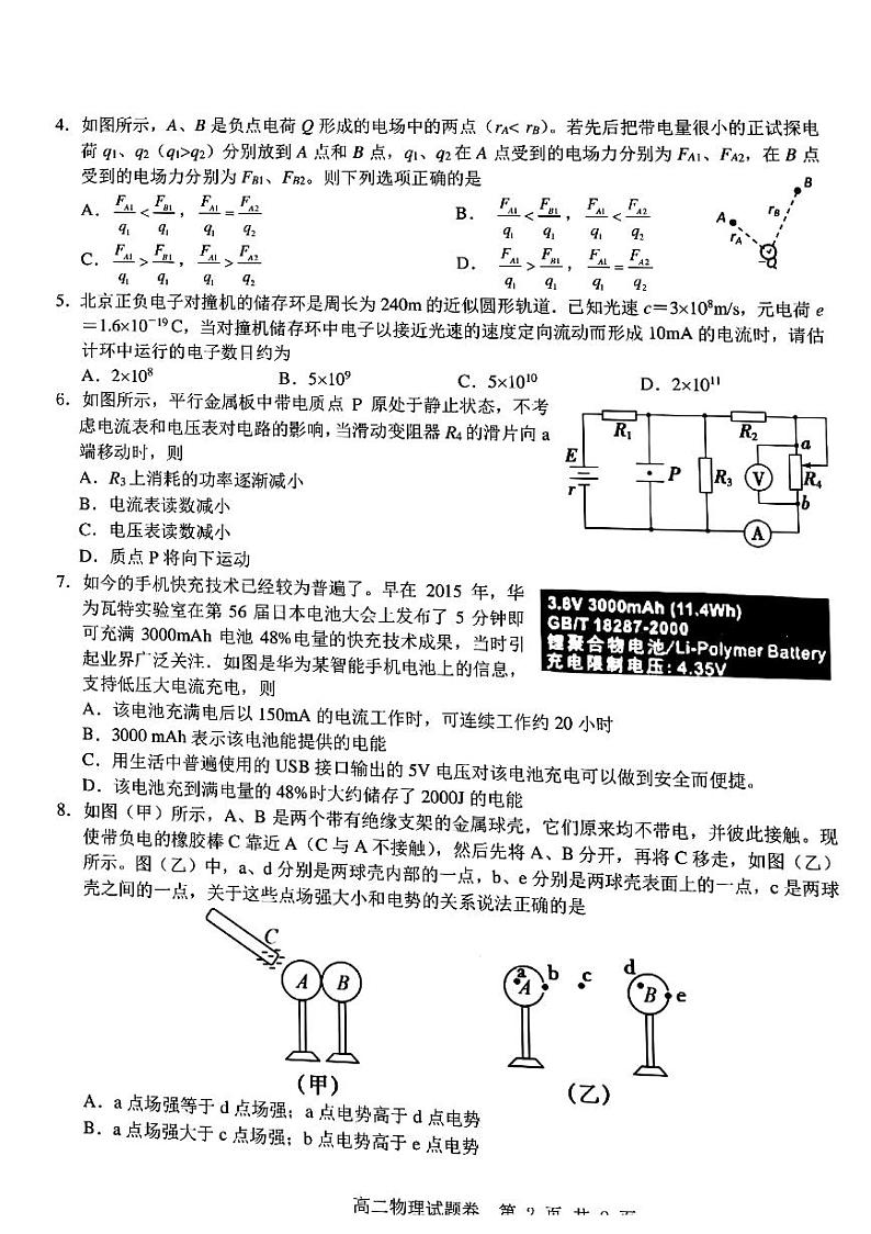2021-2022学年浙江省高二上学期期中联考物理试题（PDF版）第2页
