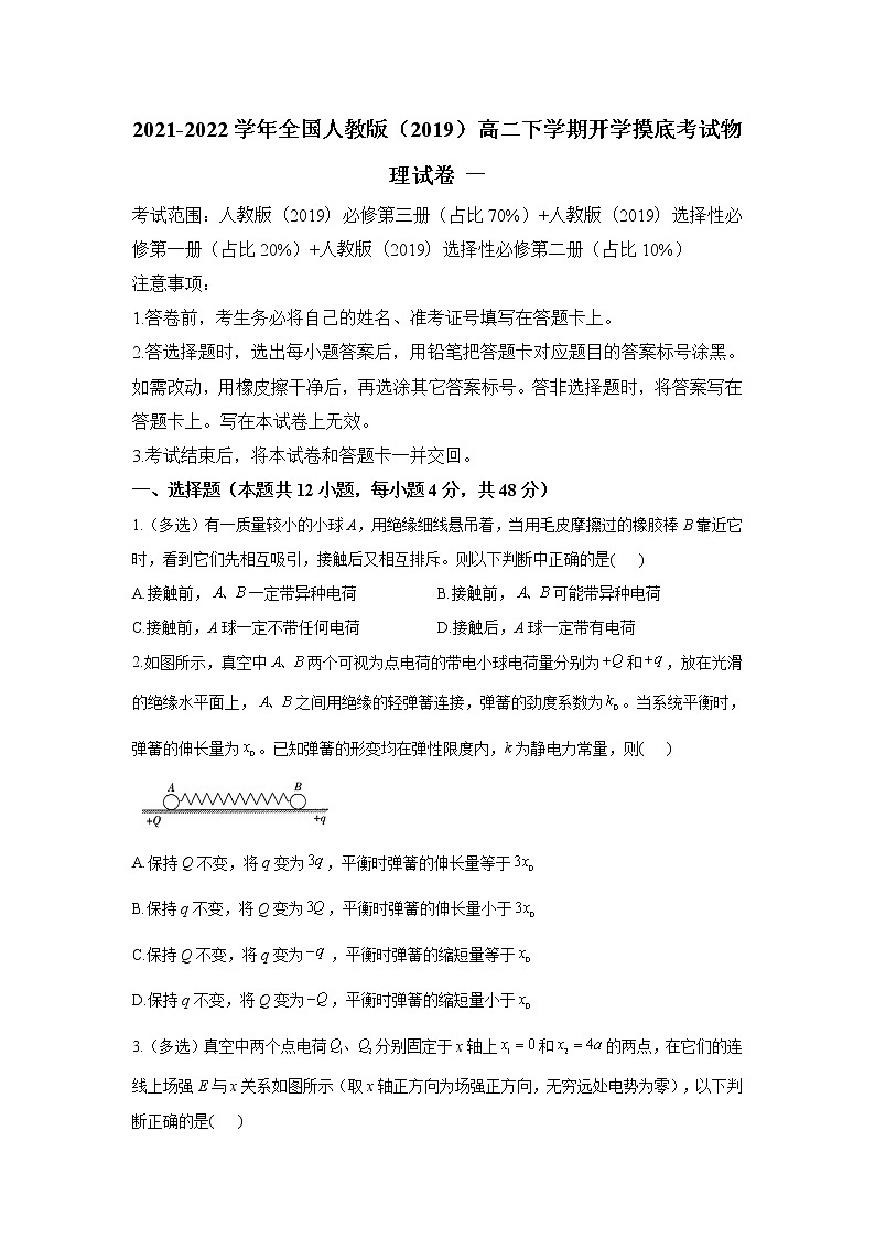 2021-2022学年全国人教版（2019）高二下学期开学摸底考试物理试卷 һ 解析版第1页