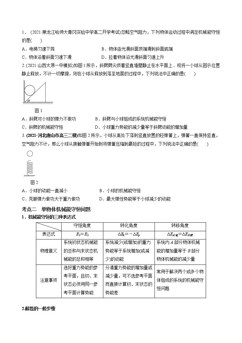专题6.3 机械能守恒定律及其应用---2022届高考物理一轮复习考点全攻关02
