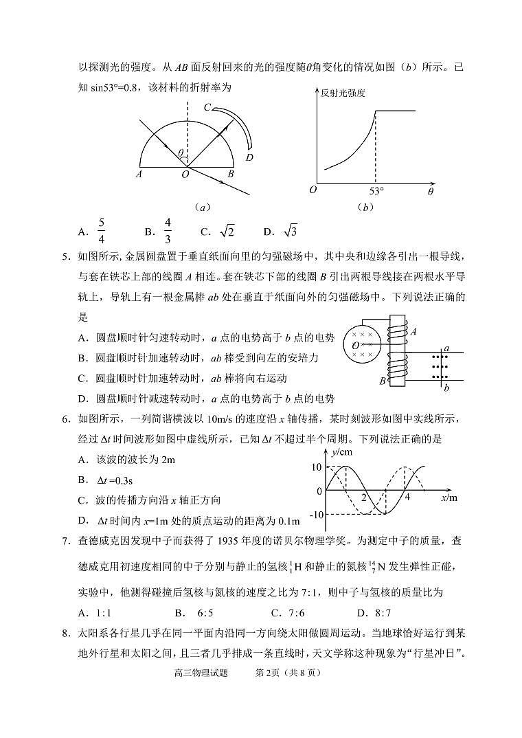 山东省威海市2021届高三上学期期末考试物理试题（PDF版）第2页