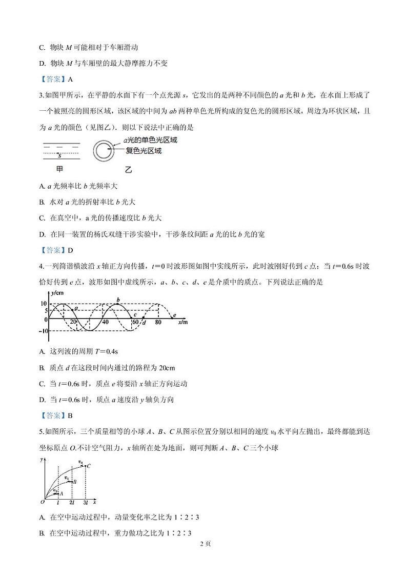 2019届天津市十二重点中学高三下学期毕业班联考（二）物理试卷（PDF版）第2页