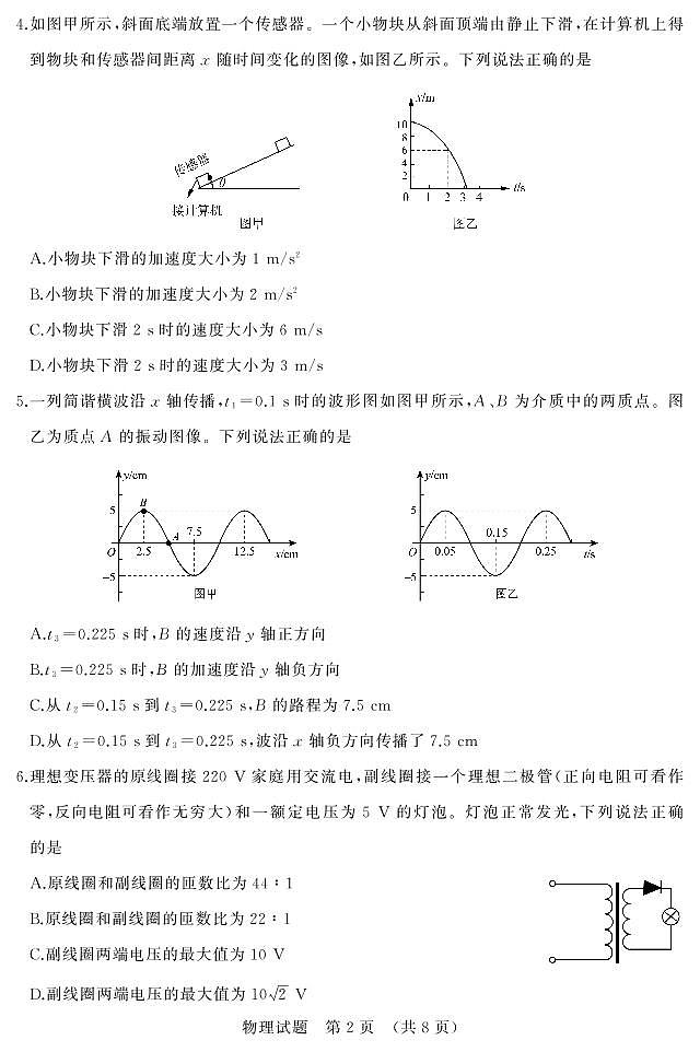 山东省济南市2022届2月高三下学期开学联考 物理试题第2页