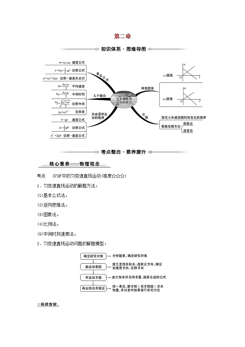 2021_2022学年高中物理第二章匀变速直线运动的研究阶段提升课学案新人教版必修101