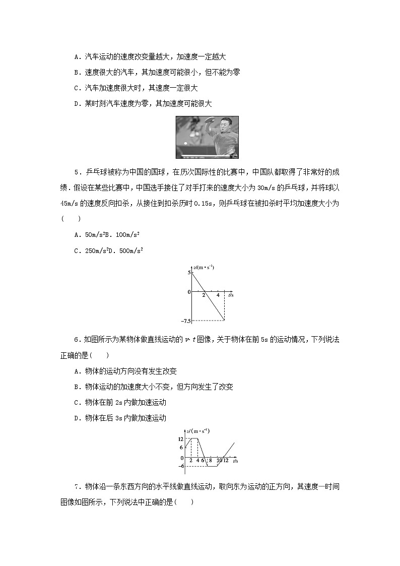 2021_2022学年新教材高中物理课时作业4速度变化快慢的描述__加速度含解析新人教版必修第一册 练习02
