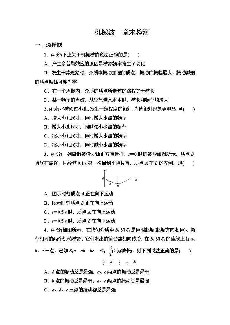 2021-2022学年高二下学期人教版（2019）选修第一册 章末综合测评 3 机械波01