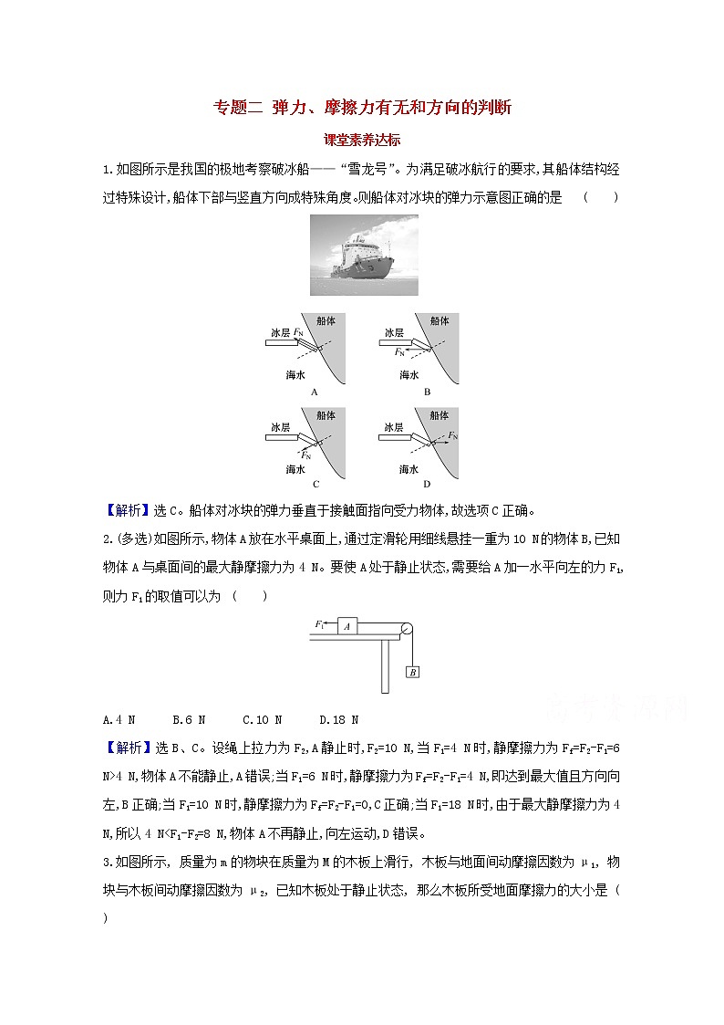 高中物理专题二弹力摩擦力有无和方向的判断课堂达标含解析新人教版必修1第1页
