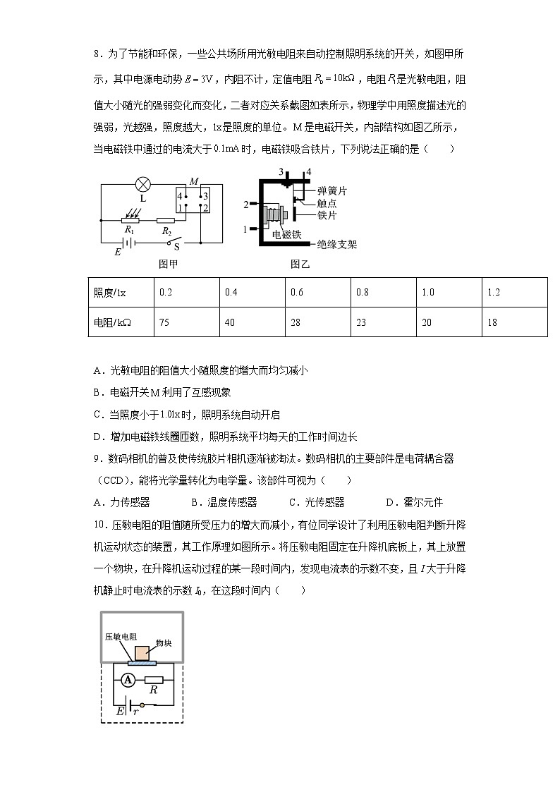 2021-2022学年高中物理新粤教版选择性必修第二册 5.3用传感器制作自动控制装置 课时练（解析版）03