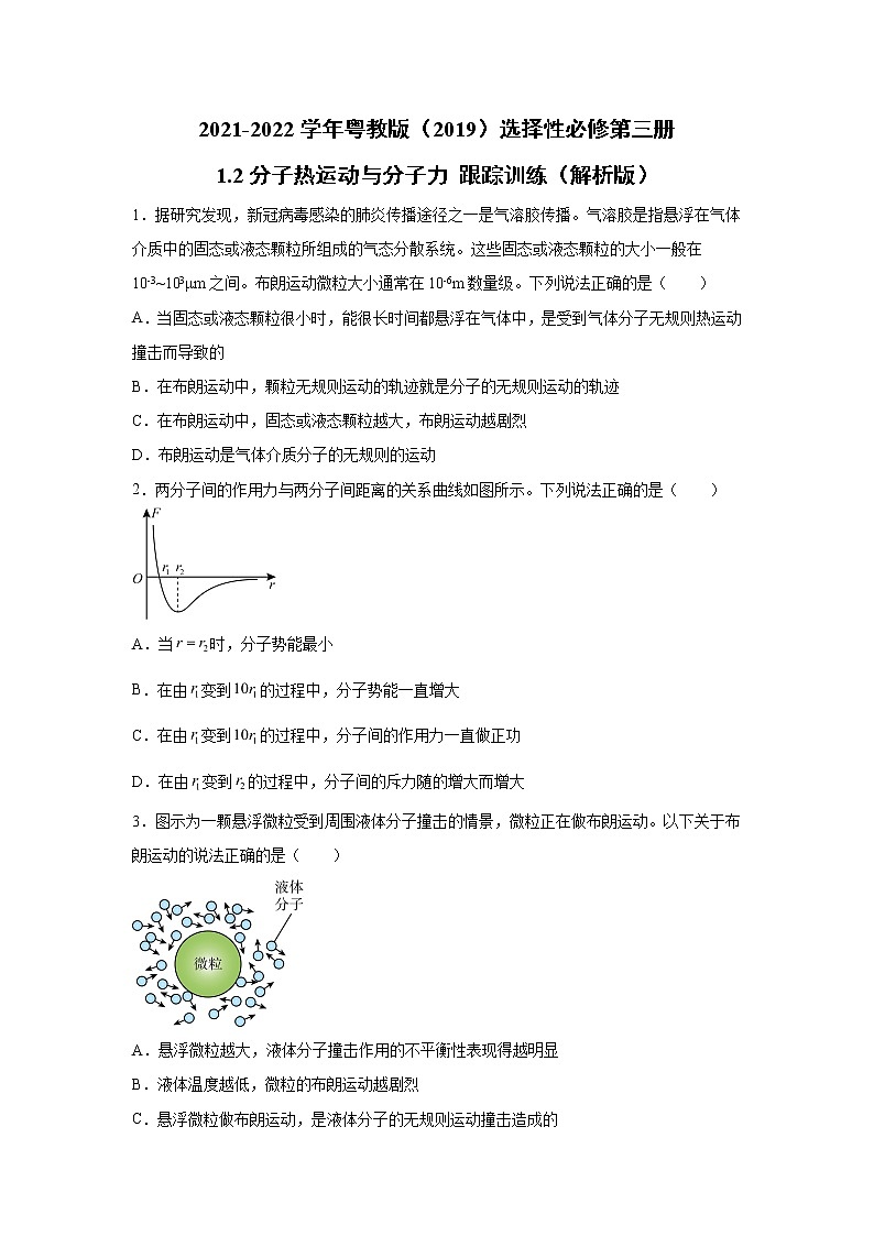 2021-2022学年高中物理新粤教版选择性必修第三册 1.2分子热运动与分子力 跟踪训练（解析版）01