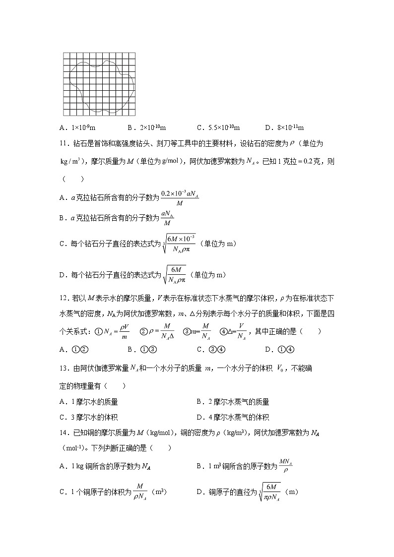 2021-2022学年高中物理新粤教版选择性必修第三册 1.1物质是由大量分子组成的 课时练（解析版）03