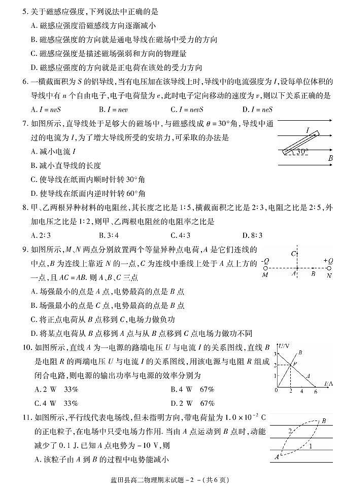 2018-2019学年陕西省西安市蓝田县高二上学期期末考试物理试题（PDF版）02