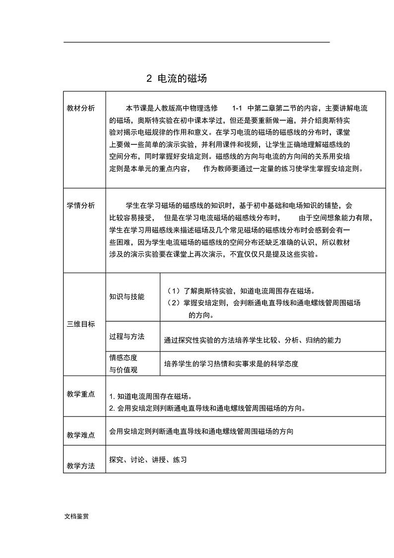 高中物理第二章磁场2电流的磁场教案新人教版选修1-1课件01