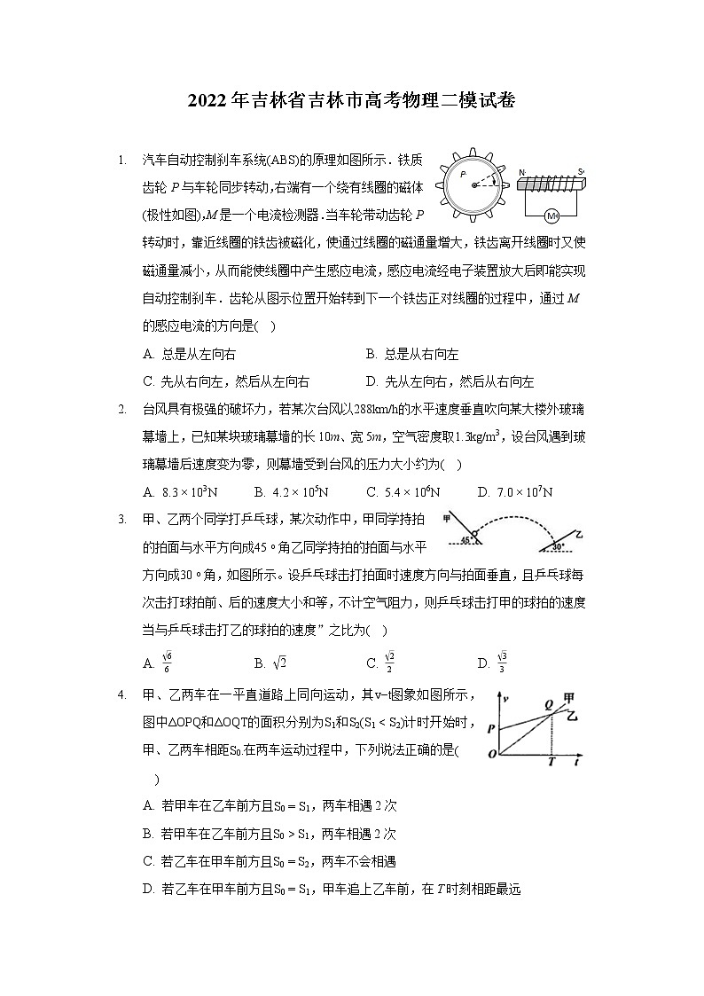 2022年吉林省吉林市高考物理二模试卷（含答案解析）第1页