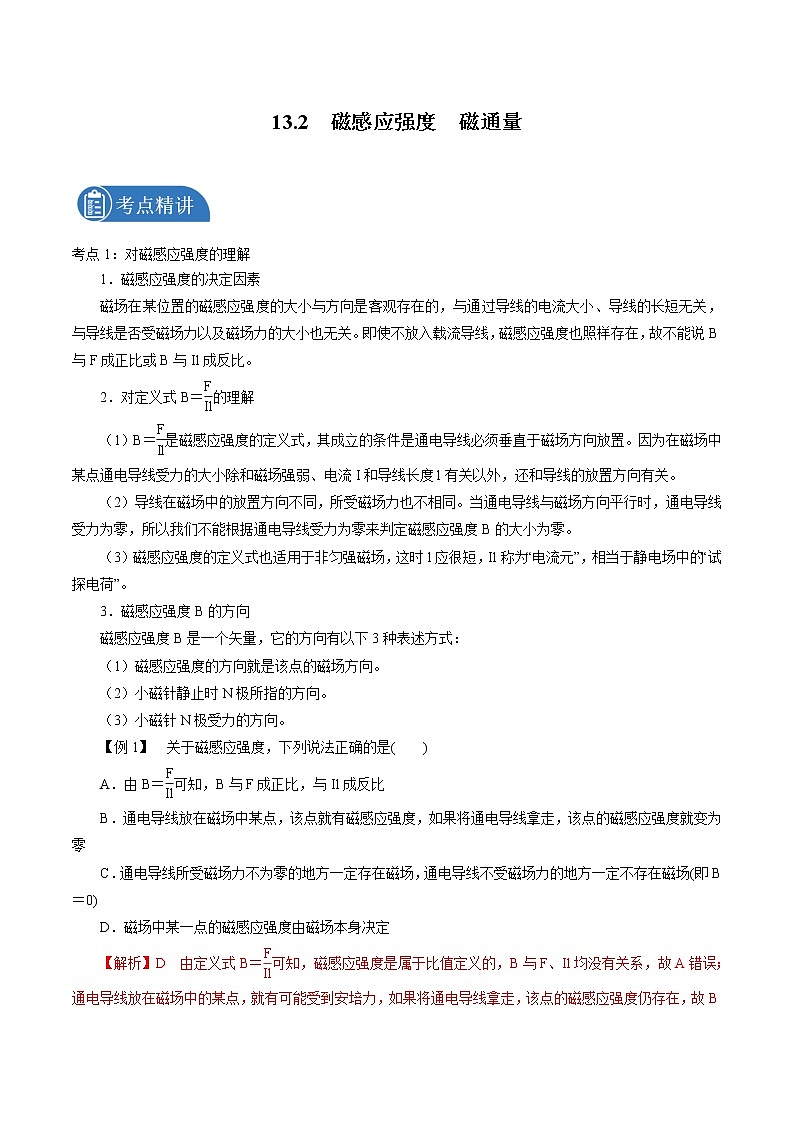 13.2  磁感应强度　磁通量 学案 高中物理新人教版必修第三册第1页