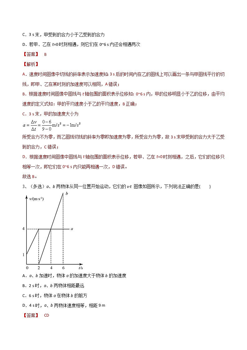 专题03  运动图像问题——2022年高考物理一轮复习小题多维练（全国通用）02
