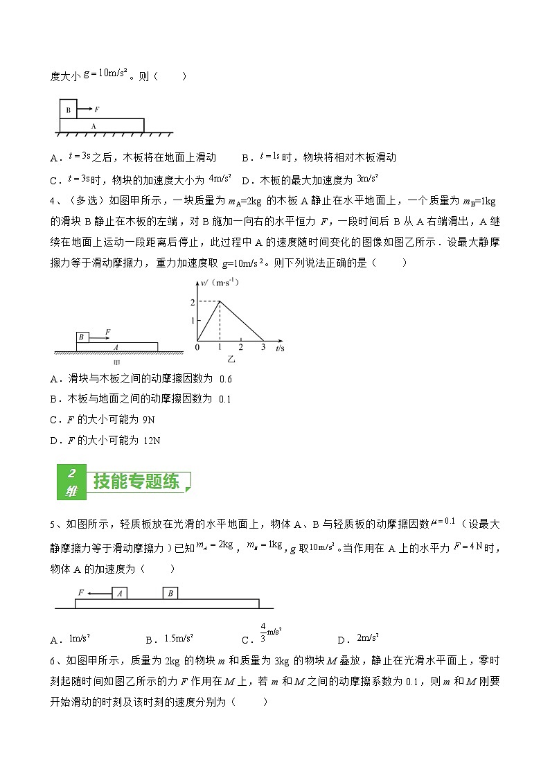 专题16  动力学中的滑块—木板模型——2022年高考物理一轮复习小题多维练（全国通用）02