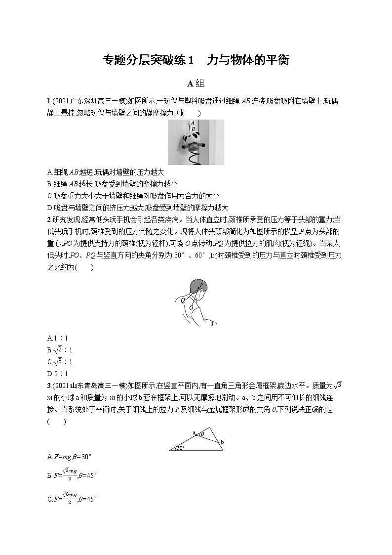 人教版新高考物理二轮复习专项训练--专题分层突破练1　力与物体的平衡01