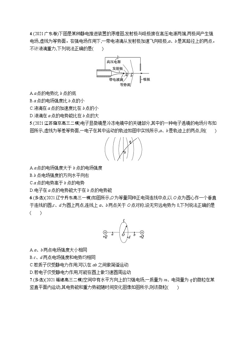 人教版新高考物理二轮复习专项训练--专题分层突破练7　电场　带电粒子在电场中的运动02