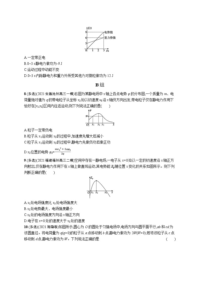 人教版新高考物理二轮复习专项训练--专题分层突破练7　电场　带电粒子在电场中的运动03