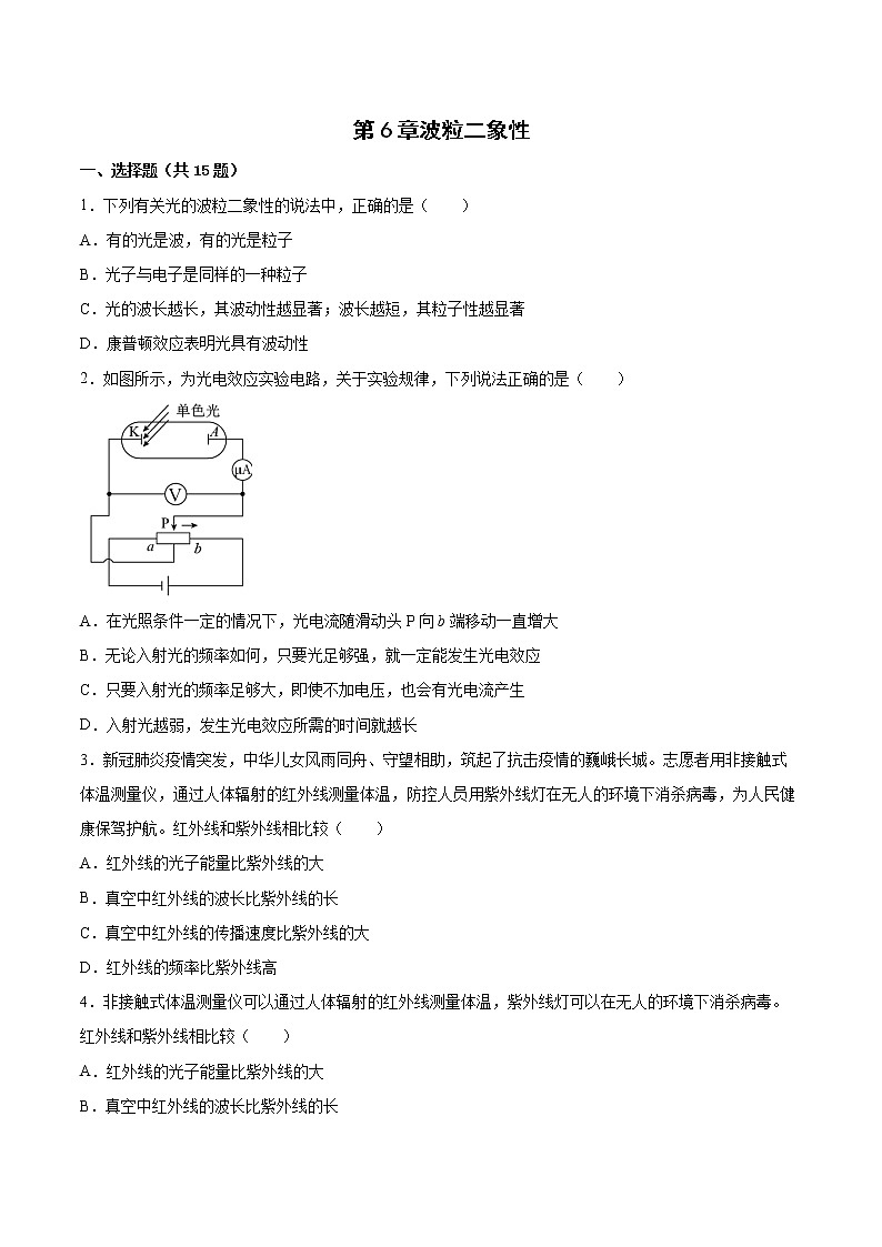 第六章 波粒二象性 单元练习-2021-2022学年高二下学期物理沪教版（2019）选择性必修第三册01