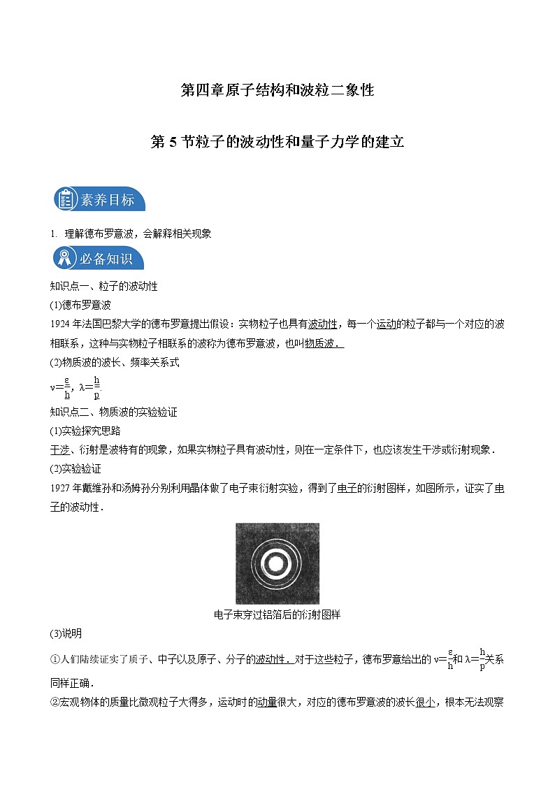 4.5 粒子的波动性和量子力学的建立  学案 高中物理新人教版选择性必修第三册（2022年）第1页
