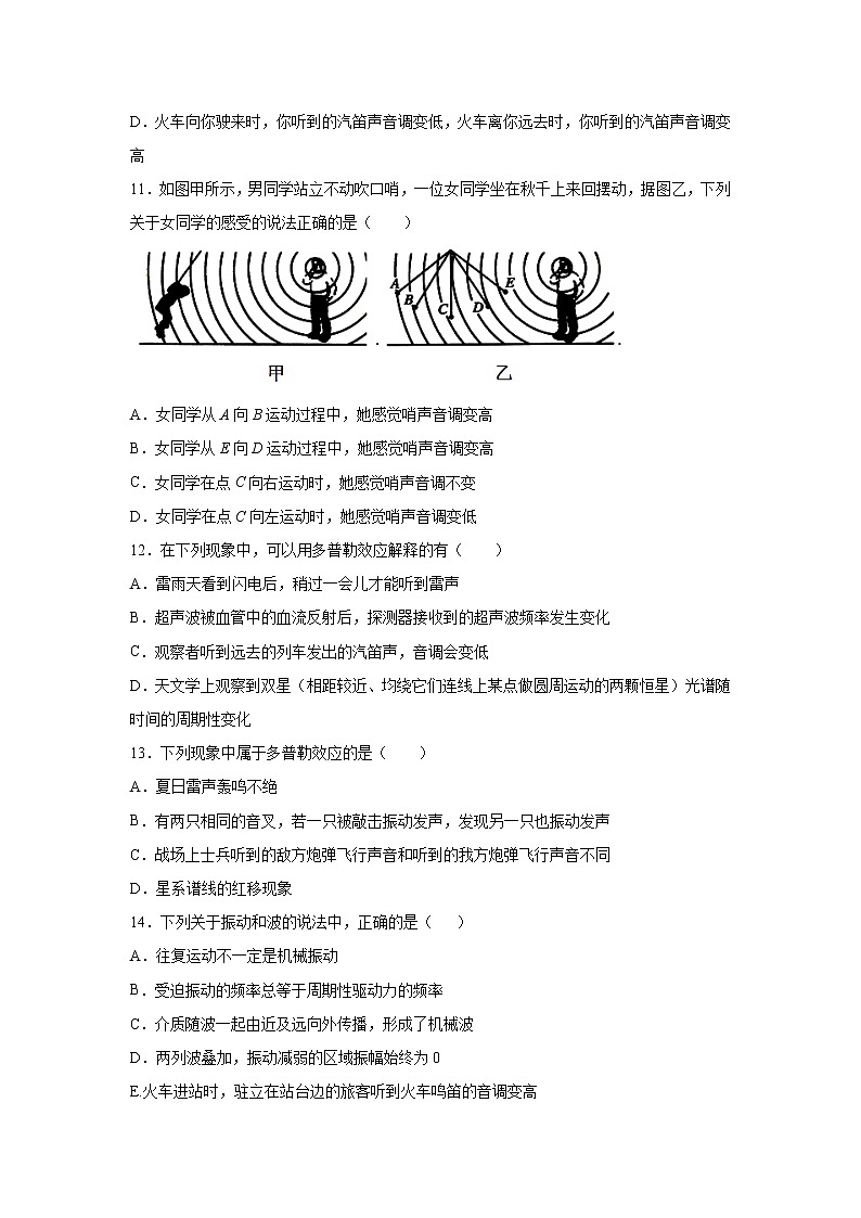 2021-2022学年高中物理新粤教版选择性必修第一册 3.4多普勒效应 跟踪训练（解析版）03