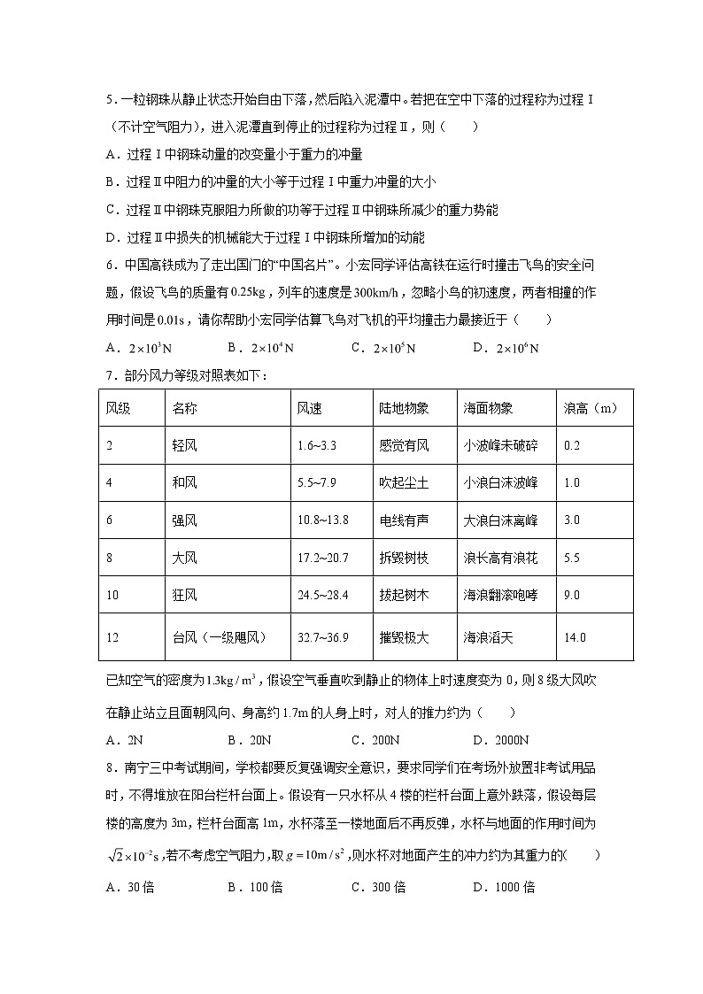 2021-2022学年高中物理新粤教版选择性必修第一册 1.2动量定理 课后练习（解析版）第2页