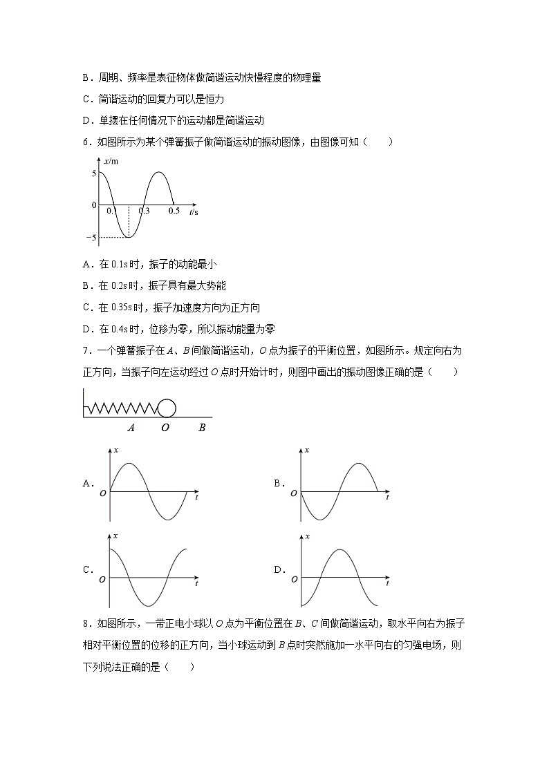 2021-2022学年高中物理新粤教版选择性必修第一册 2.1简谐运动 跟踪训练（解析版）第2页