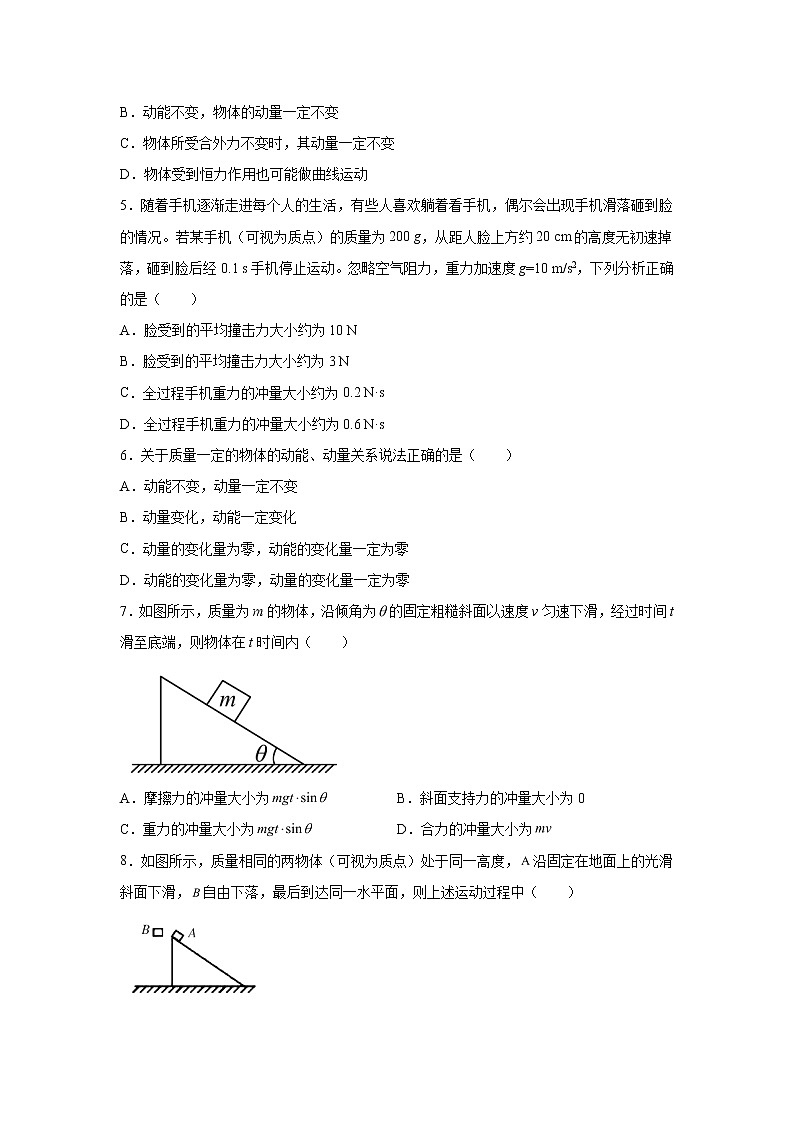 2021-2022学年高中物理新粤教版选择性必修第一册 1.1冲量 动量 跟踪训练（解析版）02