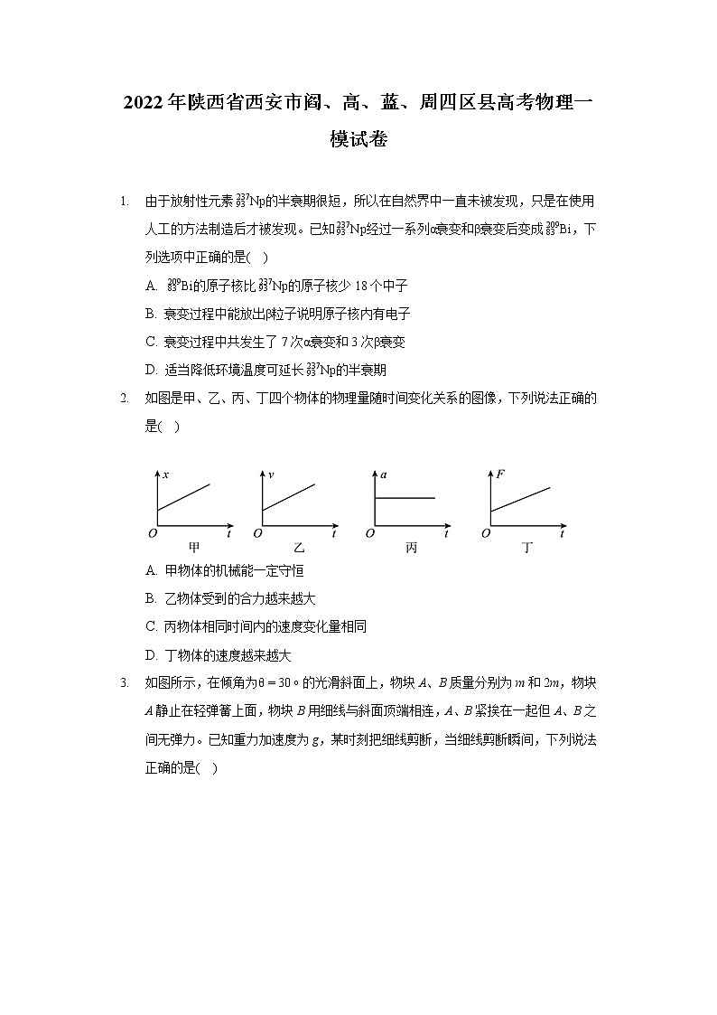 2022年陕西省西安市阎、高、蓝、周四区县高考物理一模试卷(含答案解析)01