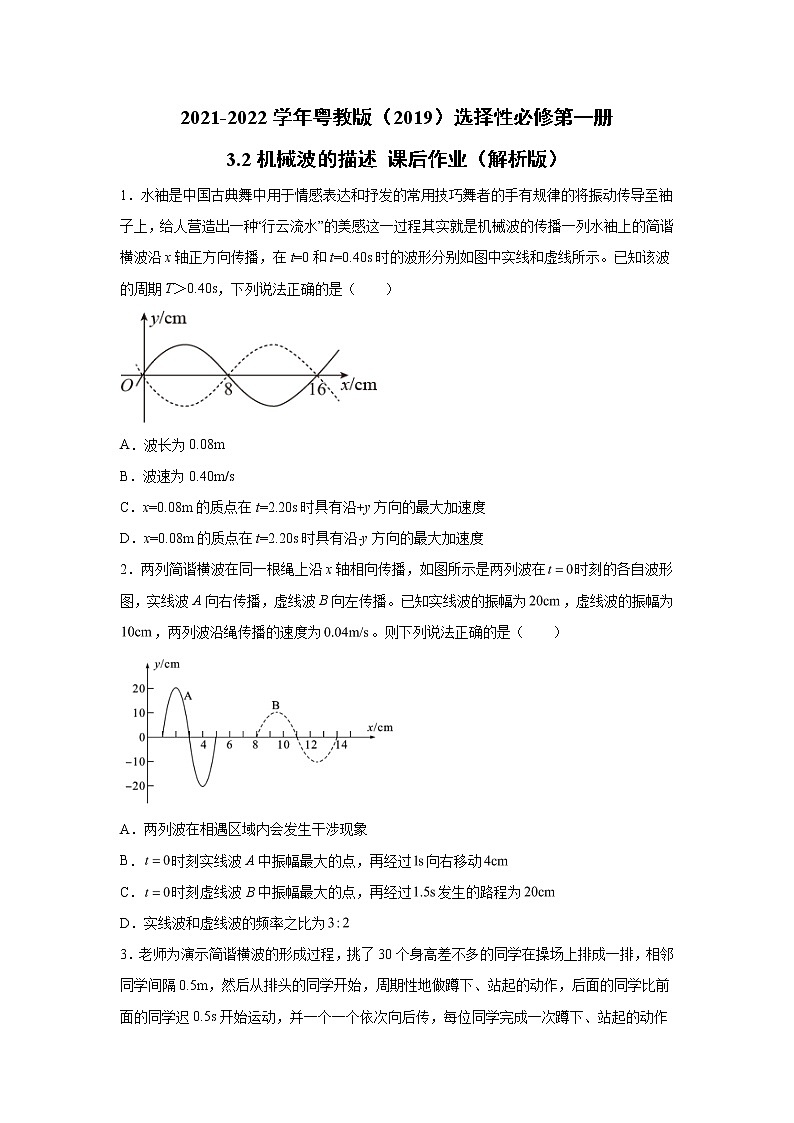 2021-2022学年高中物理新粤教版选择性必修第一册 3.2机械波的描述 课后作业（解析版）01
