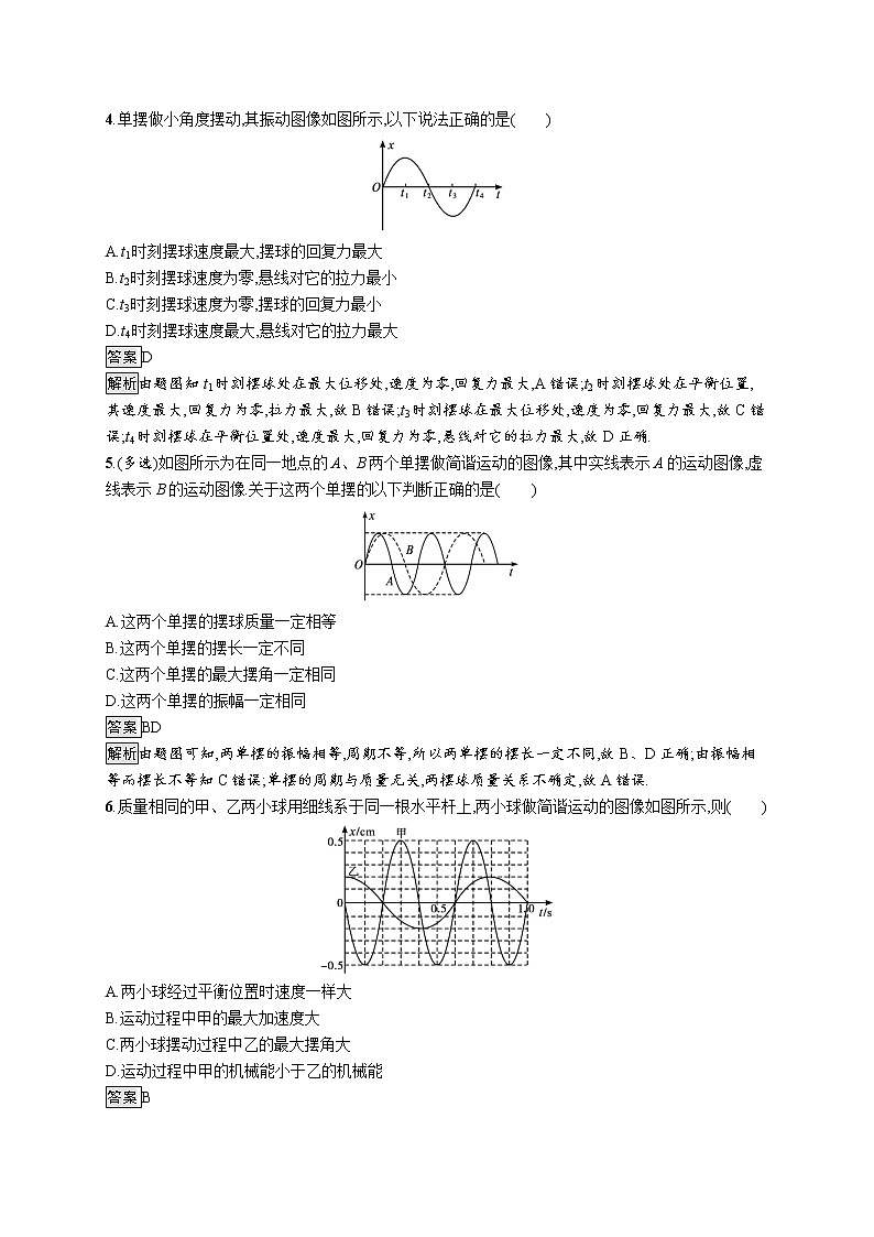 2021-2022学年高中物理新粤教版选择性必修第一册 第二章第三节　单摆 作业第2页