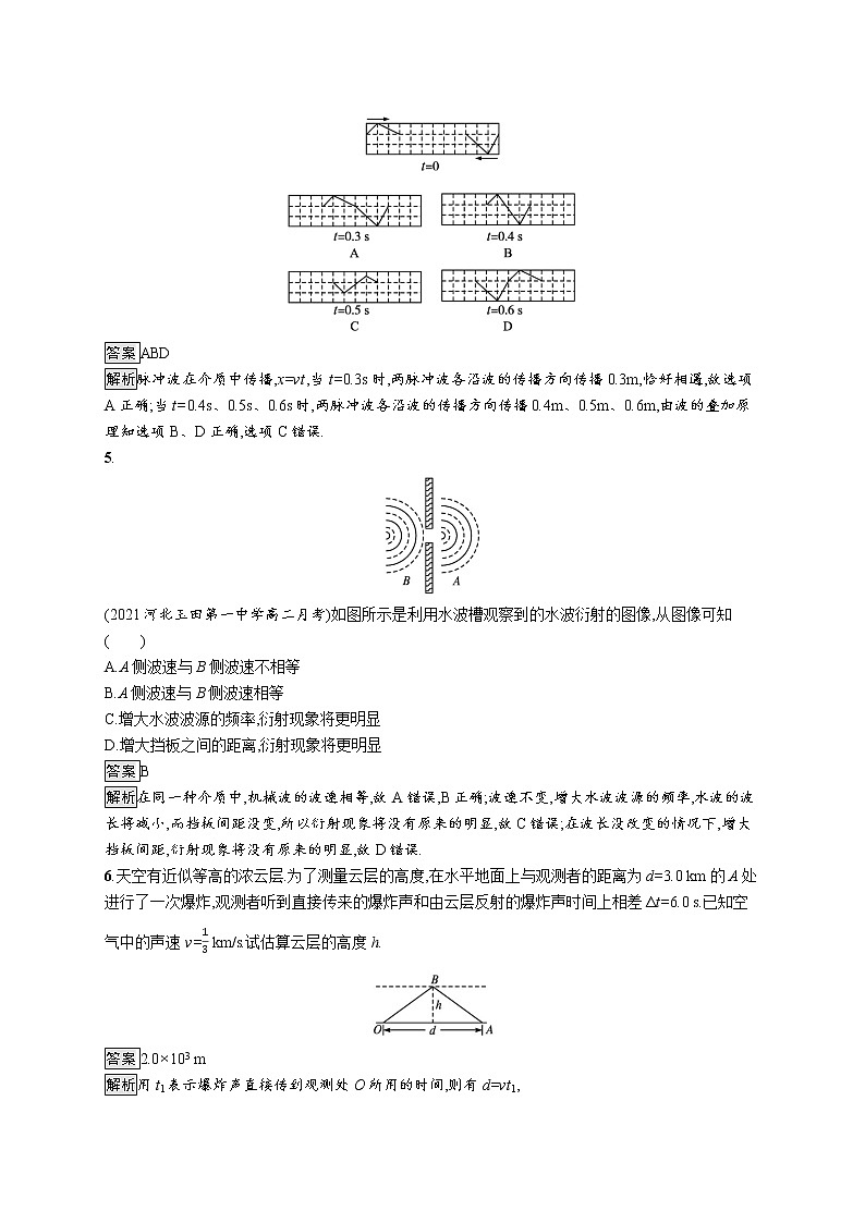 2021-2022学年高中物理新粤教版选择性必修第一册 第三章第三节　机械波的传播现象 作业 练习02
