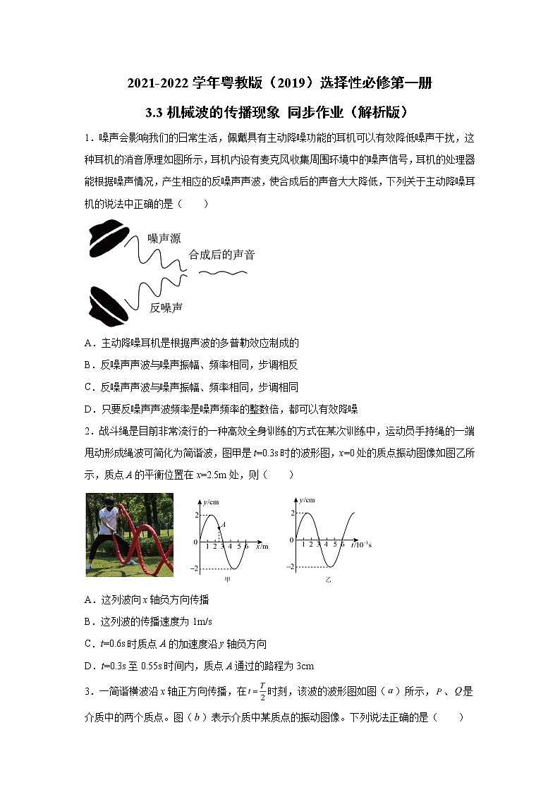 2021-2022学年高中物理新粤教版选择性必修第一册 3.3机械波的传播现象 同步作业（解析版）第1页
