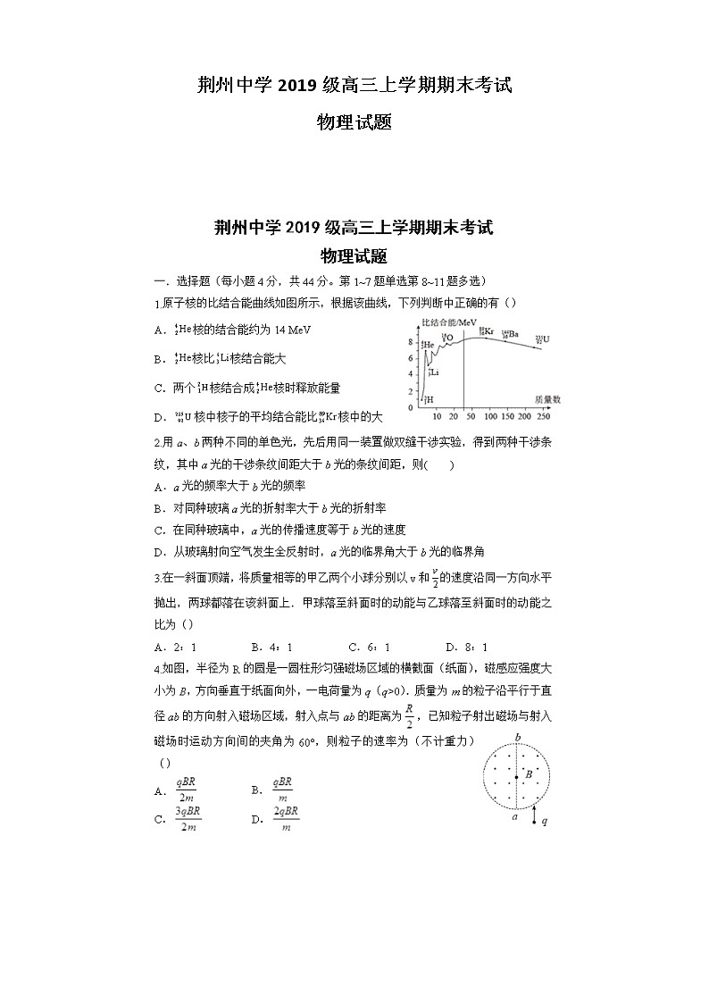 荆州中学2019级高三上学期期末考试 物理试题第1页